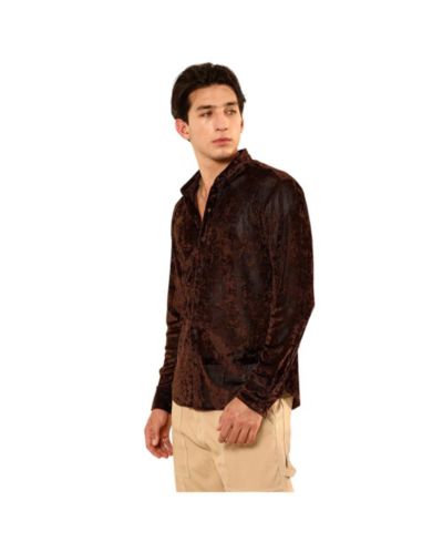 Campus Sutra Men's Chocolate Brown Solid Velvet Shirt
