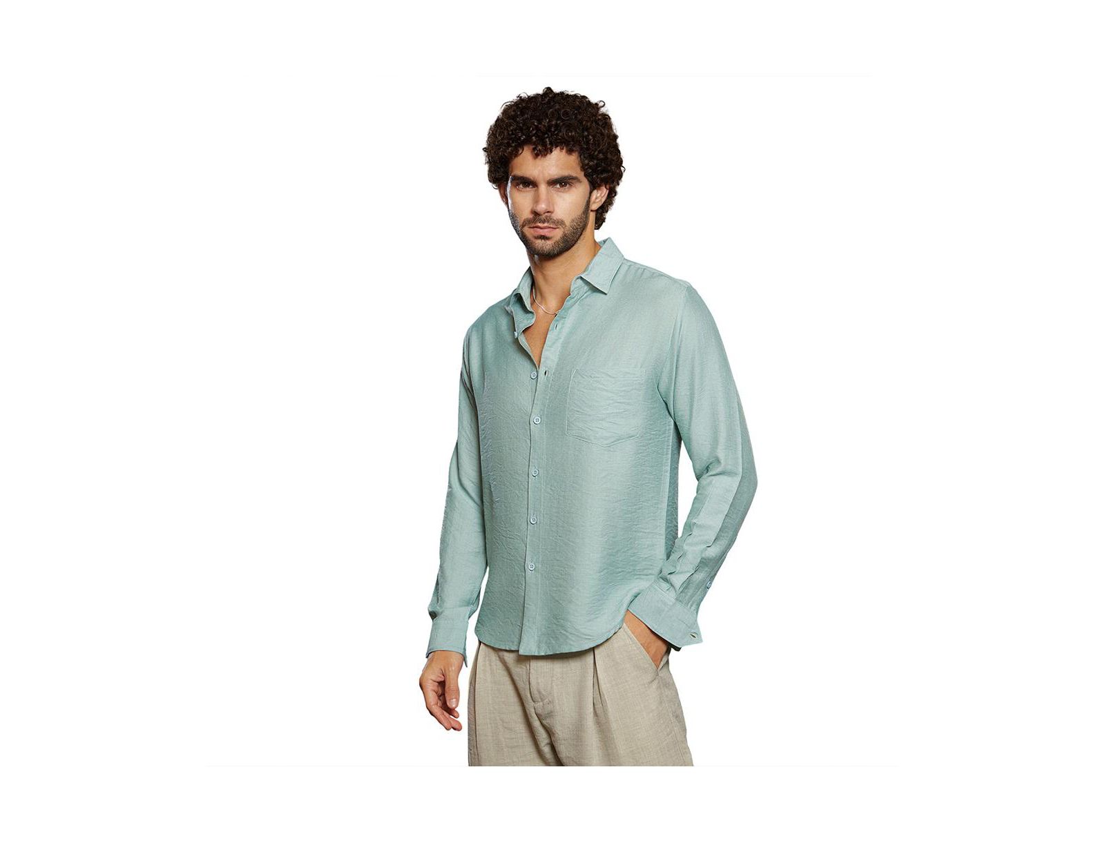 Campus Sutra Мужская рубашка Sage Green Relaxed Fit