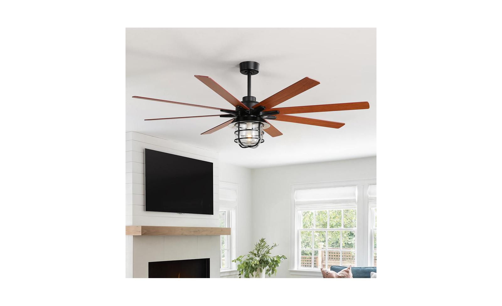 Sofucor 66-inch Modern Black 8-Blade Ceiling Fans with Light Kit and Remote Control