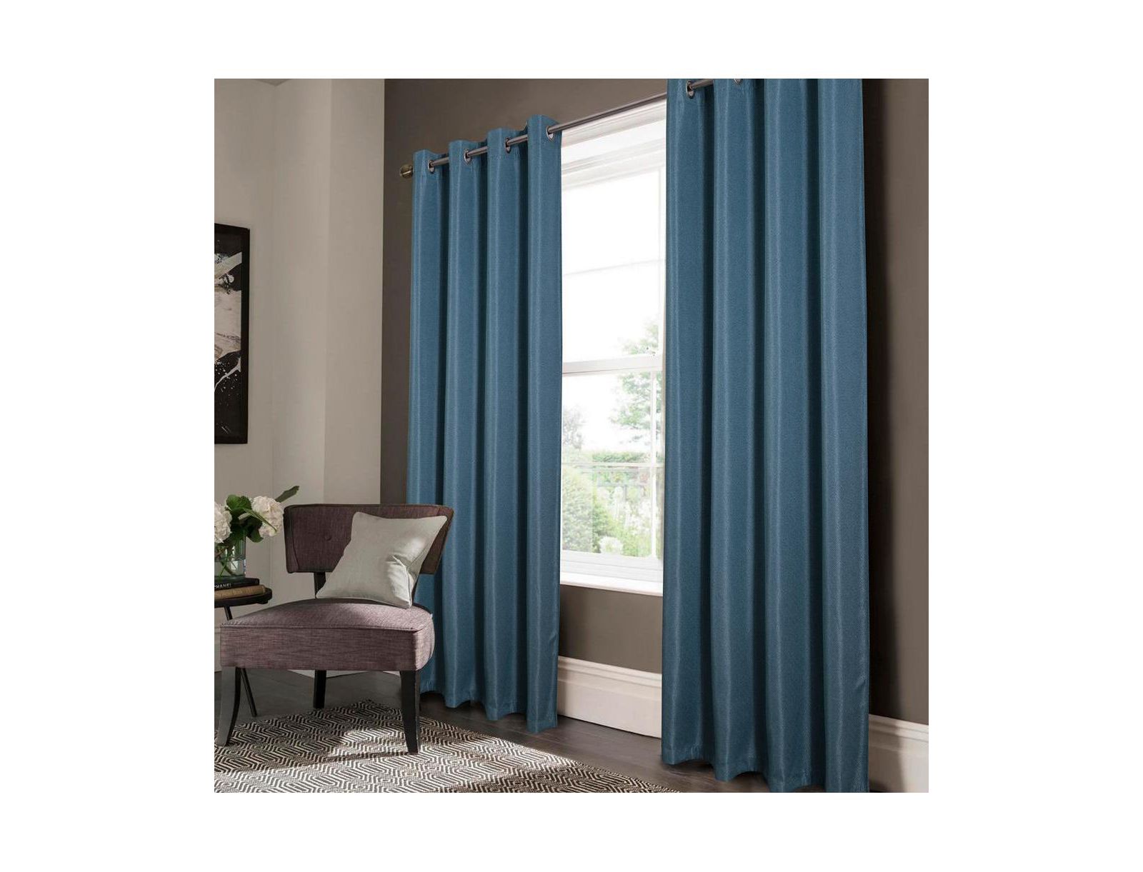 Oliva Gray Lucas Jacquard Blackout Grommet Panel - Teal