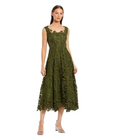 Mac Duggal Women's Sleeveless Embroidered Lace A Line Midi Dress