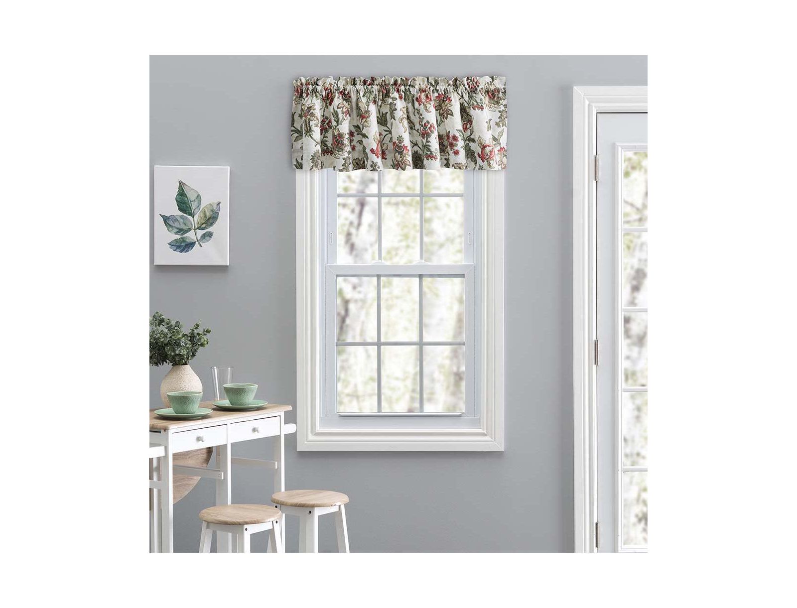 Ellis Curtain Madison Floral Design Printed Natural Ground 1.5" Rod Pocket Tailored Valance 58" x 15"