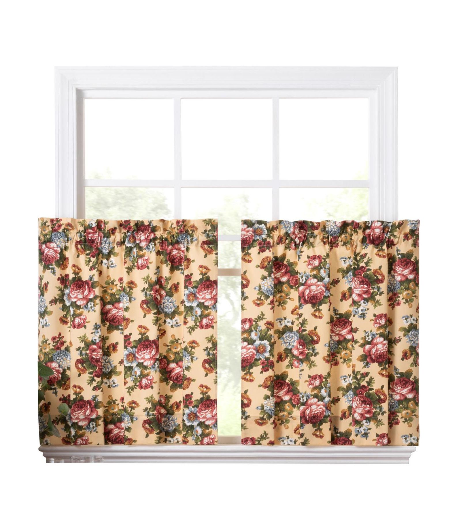 Ellis Bella Rose Unique Medium Scale Printed Floral Pattern 1.5" Rod Pocket Tier
