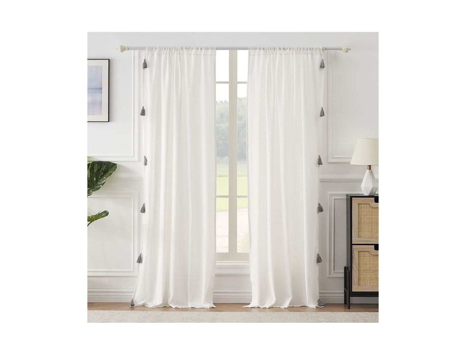 Парные оконные шторы Greenland Home Monterrey с крупными кисточками, каждая 42"x84"