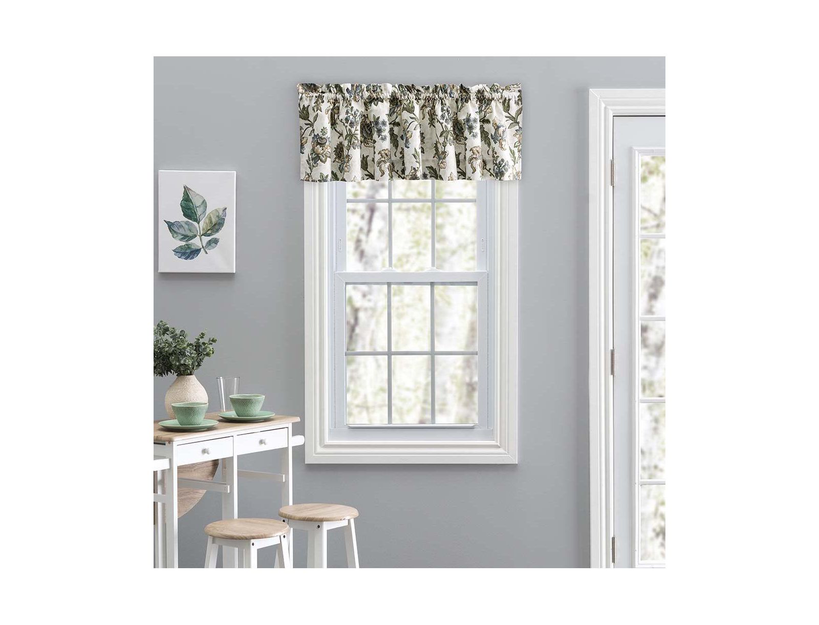 Ellis Curtain Madison Floral Design Printed Natural Ground 1.5" Rod Pocket Tailored Valance 58" x 15" Blue