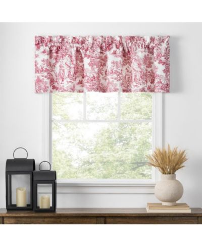 Ellis Curtain Victoria Park Toile Water Proof Room Darkening Blackout Tailored Window Valance - 70 x 12, Red