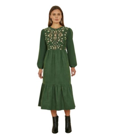 Yumi Women's Long Sleeve Embroidered Midi Dress