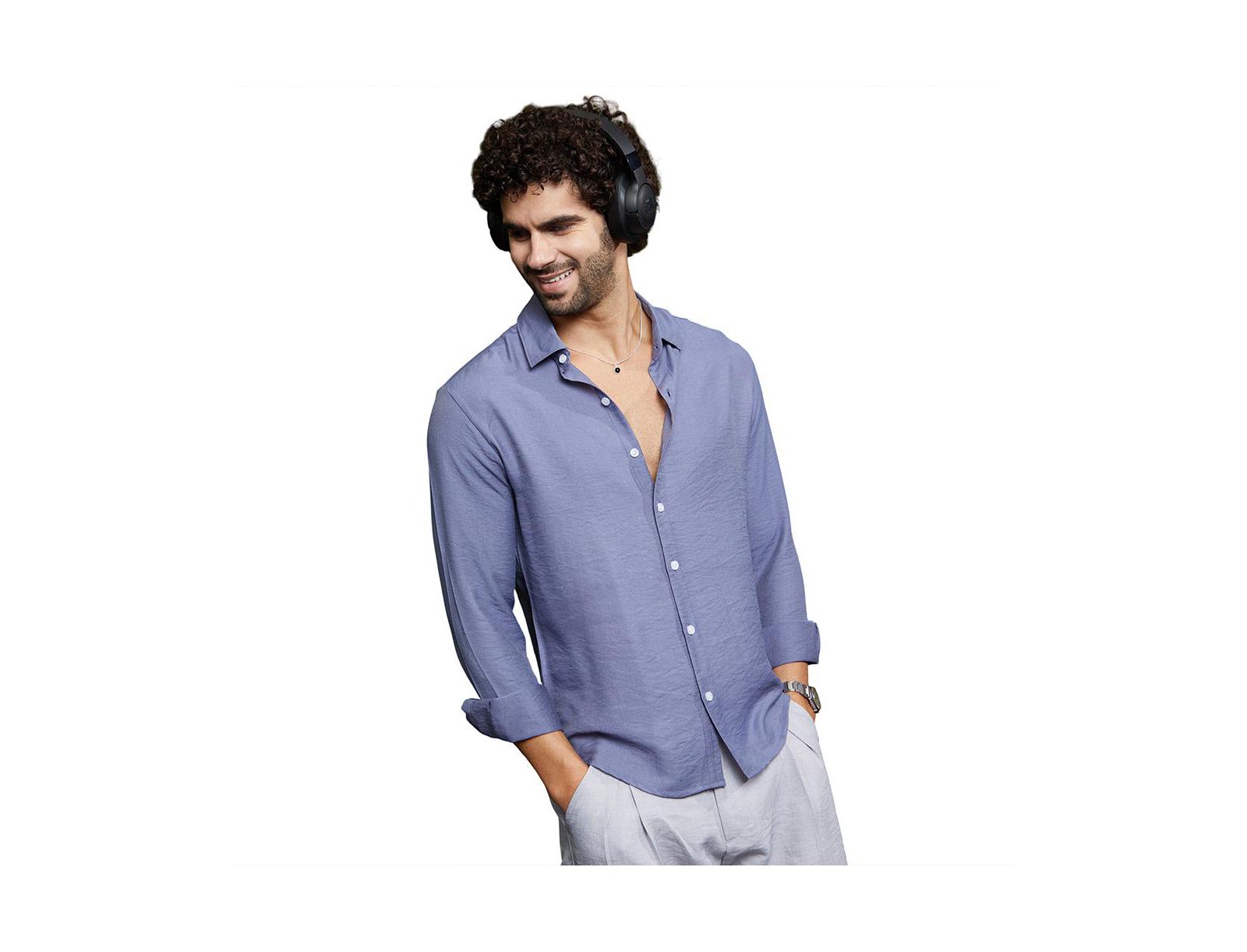 Campus Sutra Men's Cornflower Blue Breezy Wrinked Relaxed Shirt