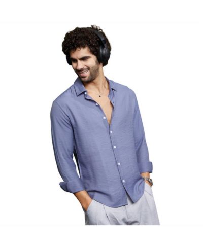 Campus Sutra Мужская рубашка Cornflower Blue Breezy Wrinkled Relaxed