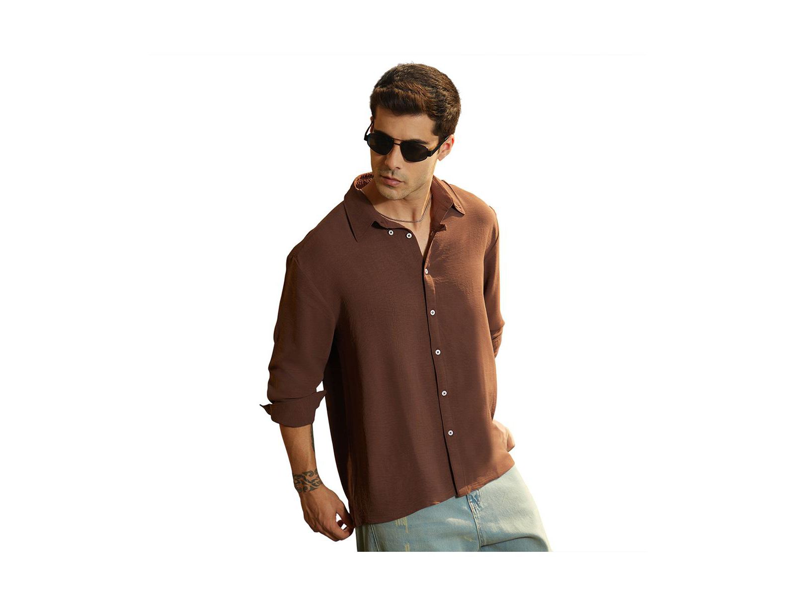 Campus Sutra Men's Chocolate Brown Breezy Wrinked Shirt