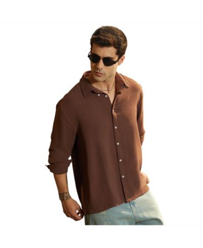 Campus Sutra Men's Chocolate Brown Breezy Wrinked Shirt