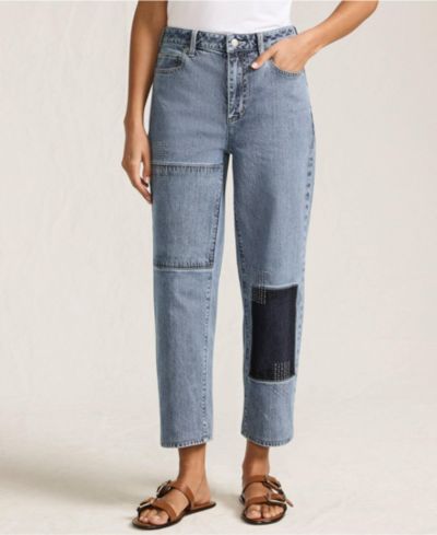 Женские джинсы Lands' End Soft Denim Mid Rise Relaxed Straight Crop Patchwork