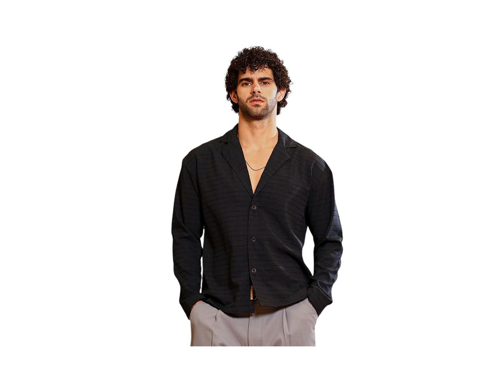 Campus Sutra Мужская рубашка Cuban Striped, Onyx Black