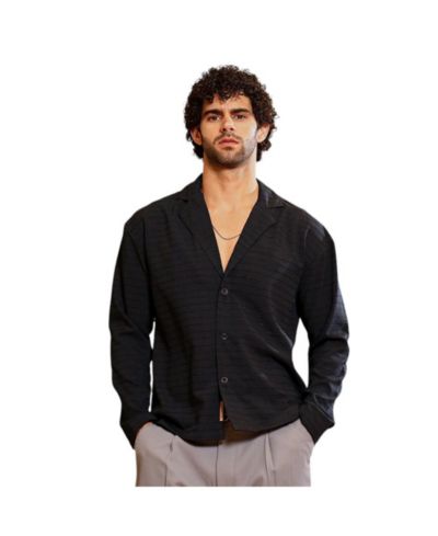 Campus Sutra Мужская рубашка Cuban Striped, Onyx Black