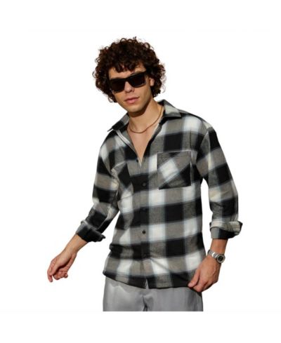 Campus Sutra Men's Onyx Black Tartan Utility Shacket