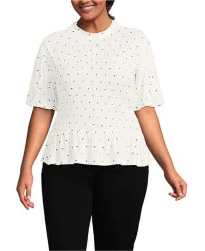 Lands' End Plus Size шелковый трикотажный топ с пышными рукавами и воротником-стойкой