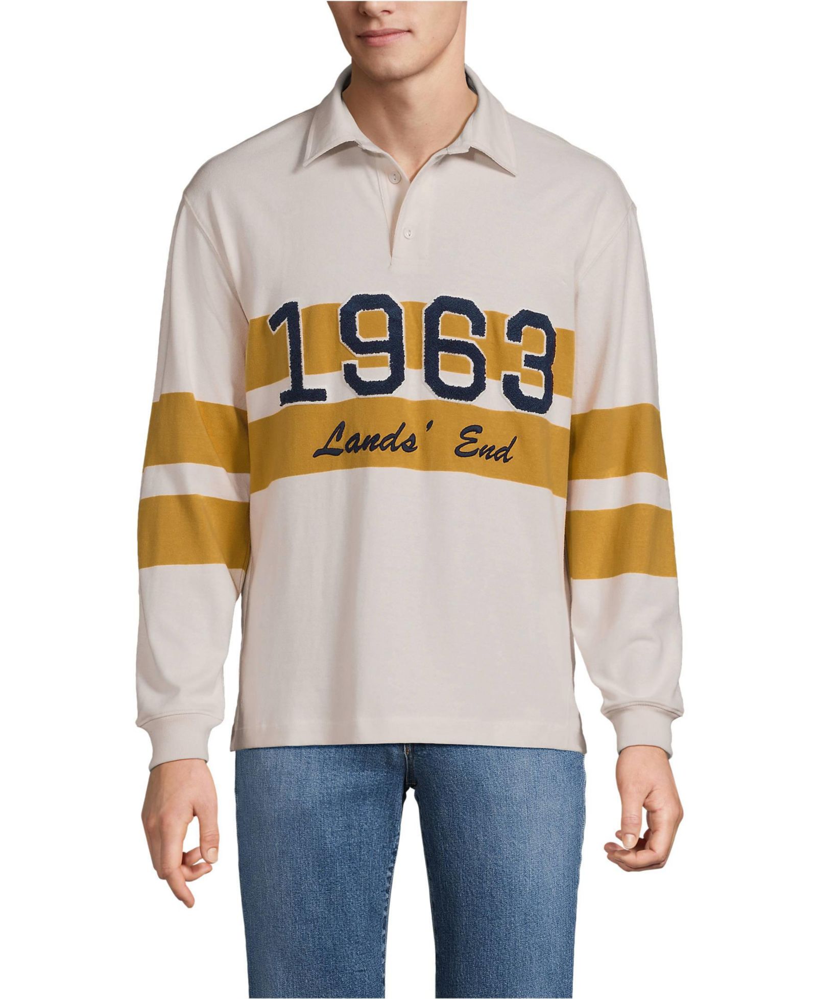 Мужская рубашка-поло Lands' End Long Sleeve Rugged Rugby Embroidered
