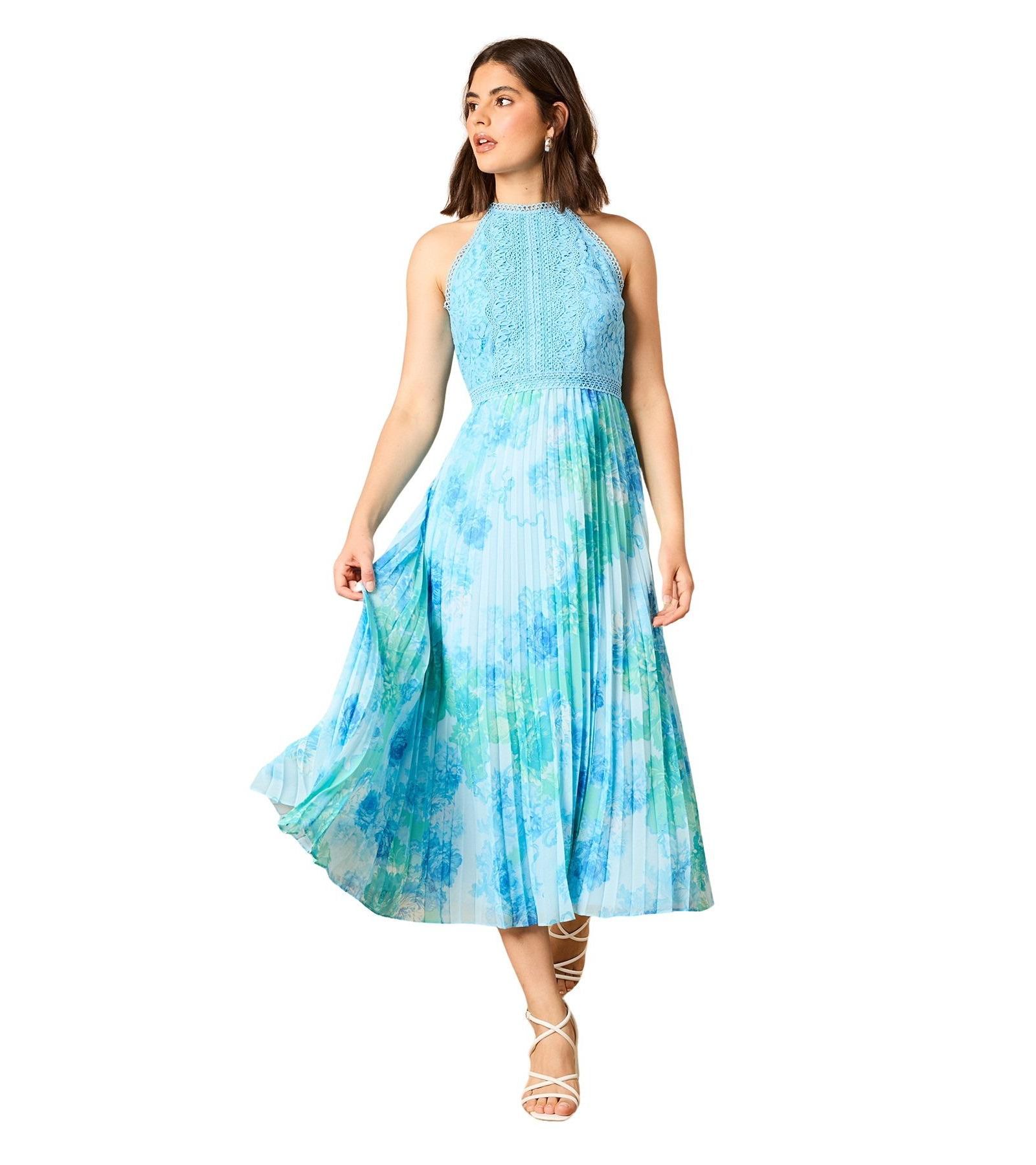 Женское миди-платье Oasis Women's Printed Lace Mix Halterneck Midi Dress
