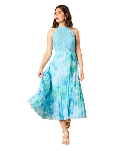 Oasis Women's Printed Lace Mix Halterneck Midi Dress