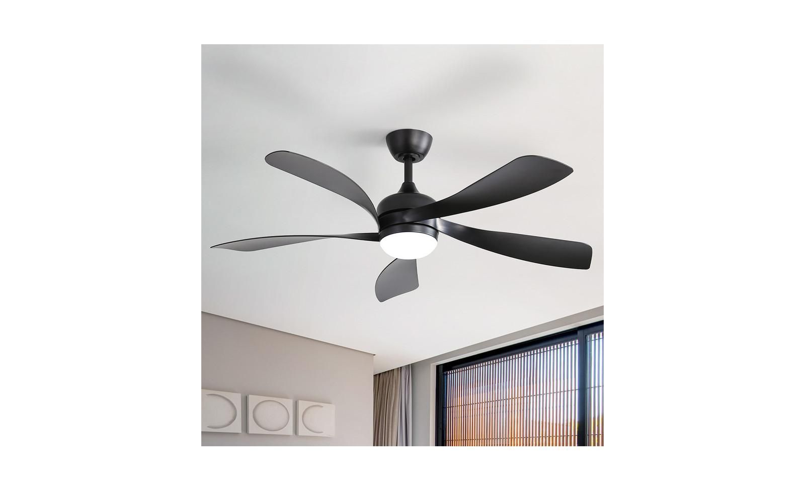 Sofucor 52-inch Minimalist Black 5-Blade Flush Mount with Remote Control and Led Light