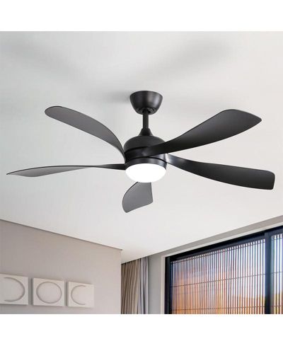 Sofucor 52-inch Minimalist Black 5-Blade Flush Mount with Remote Control and Led Light