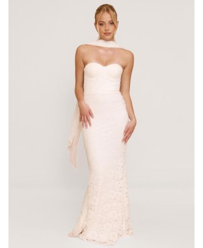 Six Stories Women's Lace Bandeau Scarf Detail Maxi Dress