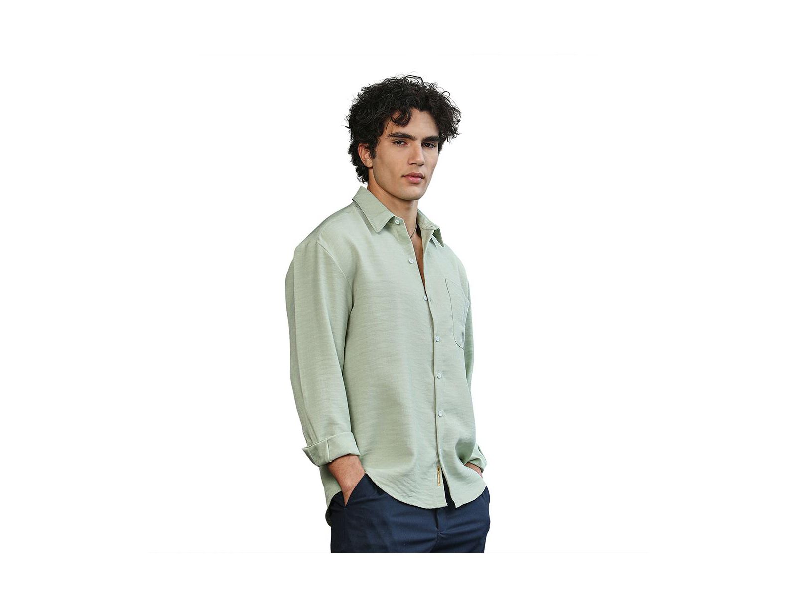 Campus Sutra Men's Sage Green Modular Solid Oversized Shirt