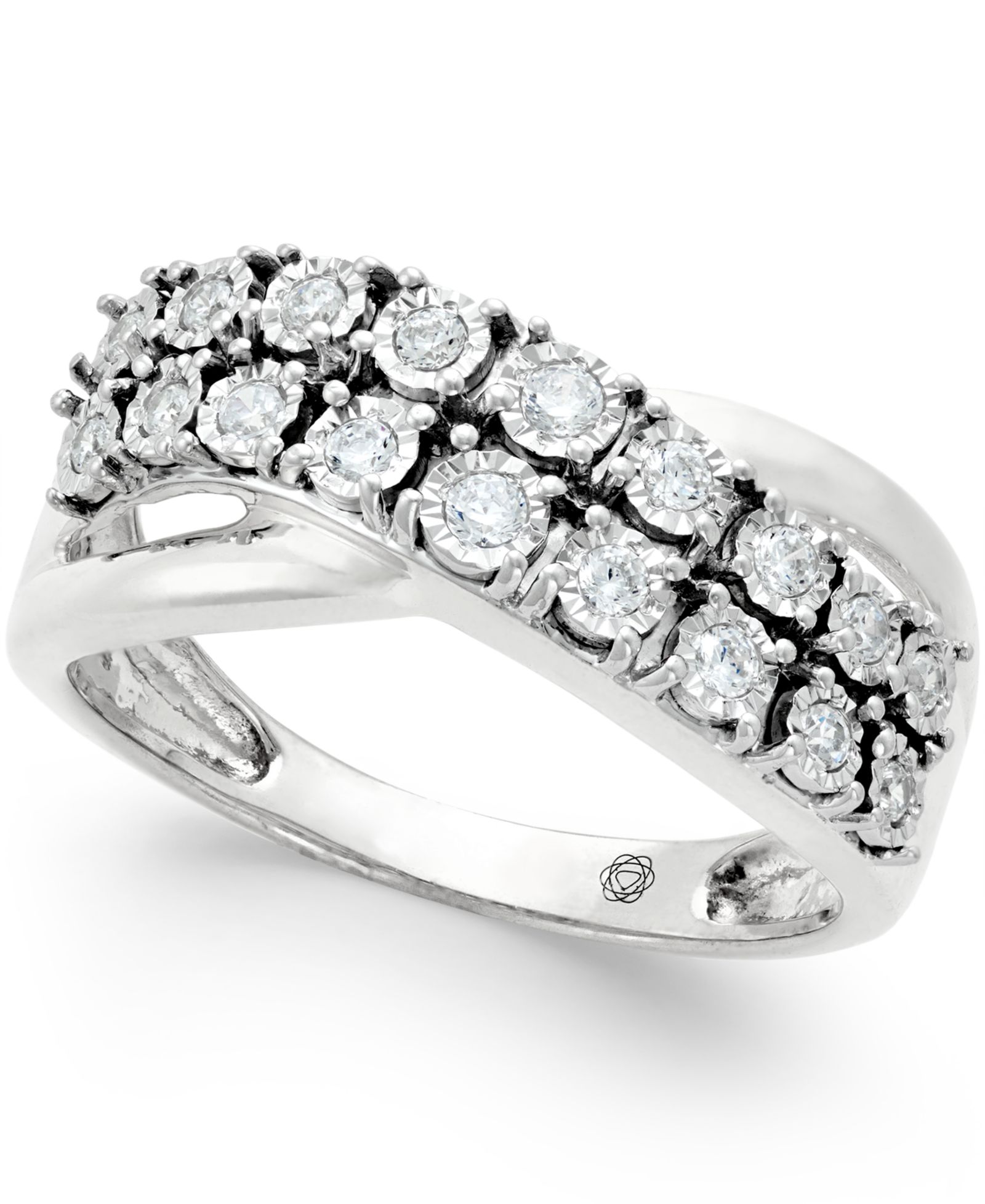 Diamond Two-Row Crossover Ring (1/4 ct. t.w.) in 10k White or Yellow Gold