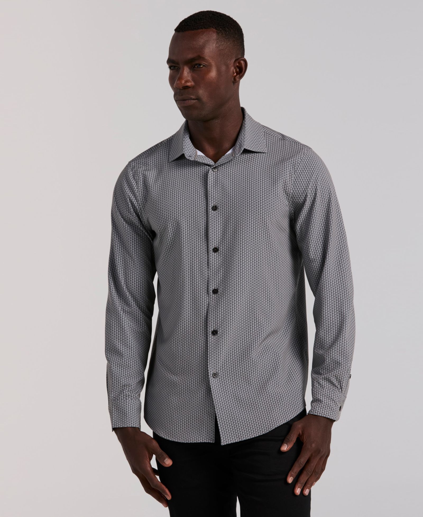 Perry Ellis Men's Long-Sleeve Slim-Fit Micro Geometric Print Shirt