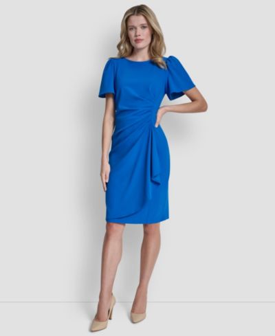 DKNY Women's Short-Sleeve Scuba Crepe Ruched Sheath Dress