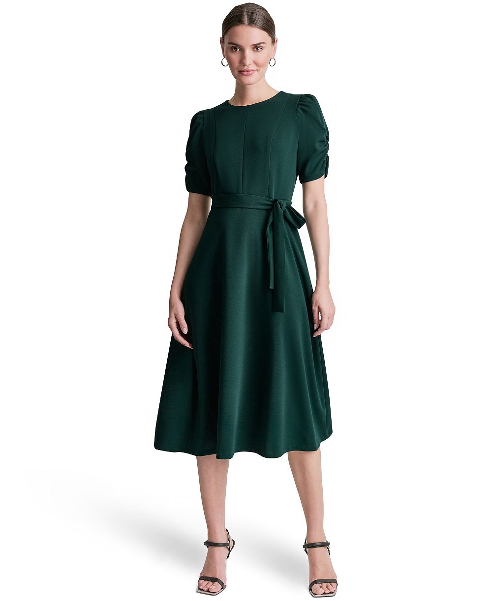 DKNY женское миди-платье с запахом и поясом, коротким рукавом, из скреб-крепа