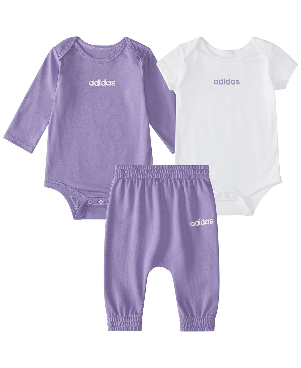 Детский комплект adidas из боди с круглым вырезом и брюк, 3 предмета