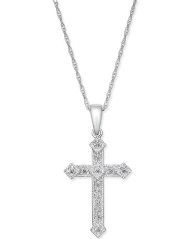 Diamond Cross Pendant Necklace (1/10 ct. t.w.) in 14k Gold or White Gold