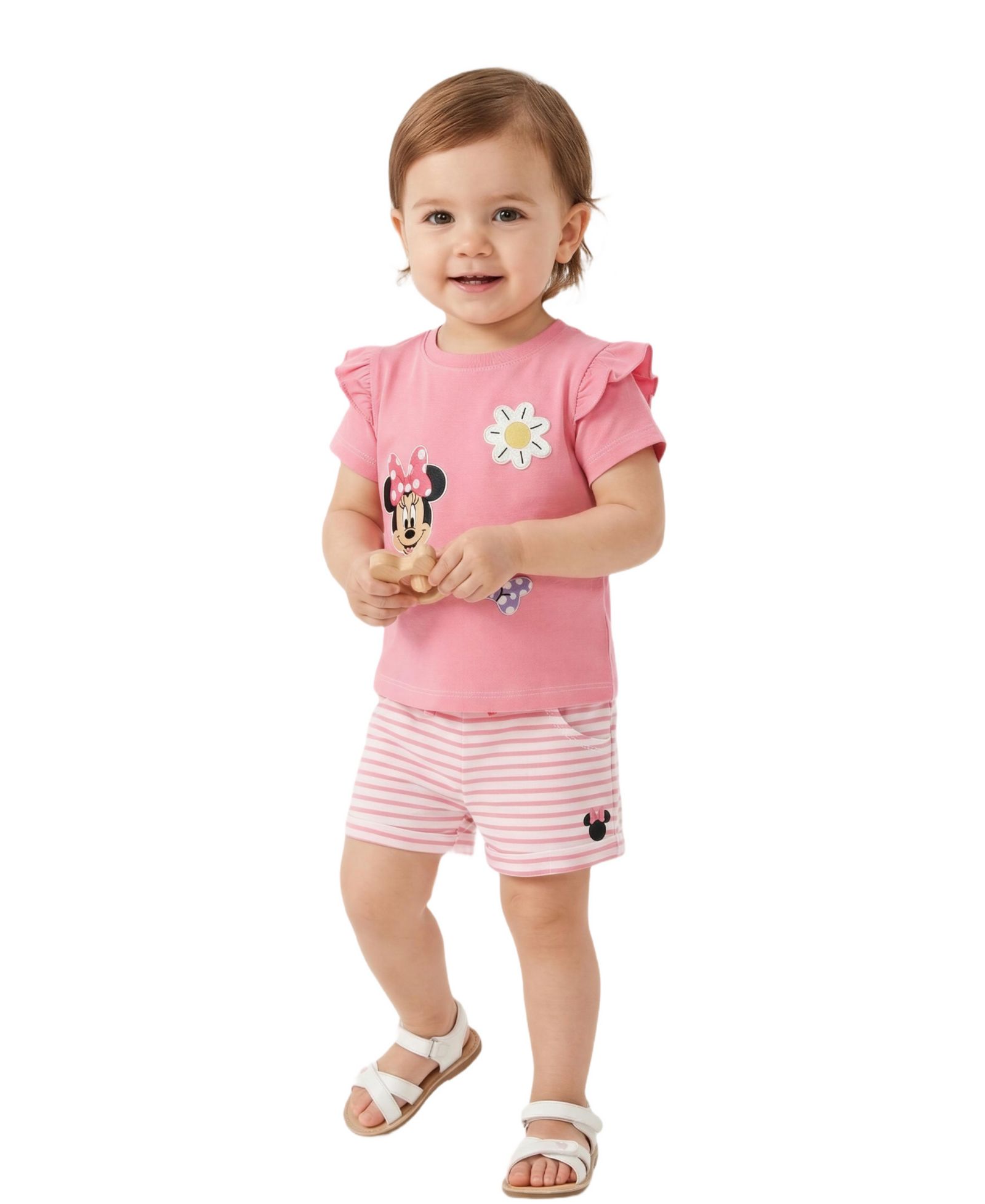 Disney Baby Girls' Minnie Mouse Short-Sleeve T-Shirt and Striped Shorts, 2-Piece Set