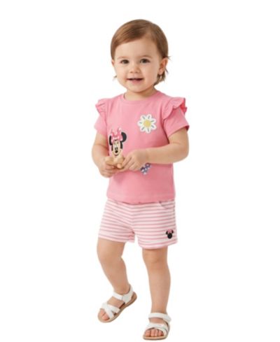 Disney Baby Girls' Minnie Mouse Short-Sleeve T-Shirt and Striped Shorts, 2-Piece Set