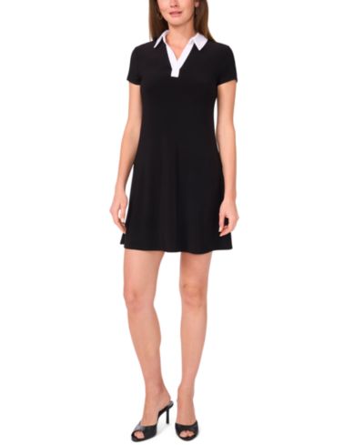 MSK Women's Short-Sleeve Combo Collar Dress