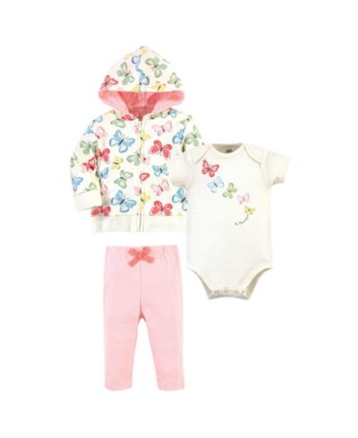 Touched by Nature Baby Girls Natural Cotton Hoodie, Bodysuit or Tee Top, and Pant