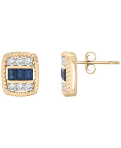 Серьги с голубым сапфиром (5/8 ct. t.w.) и белым сапфиром (1/2 ct. t.w.) в 14k желтом золоте
