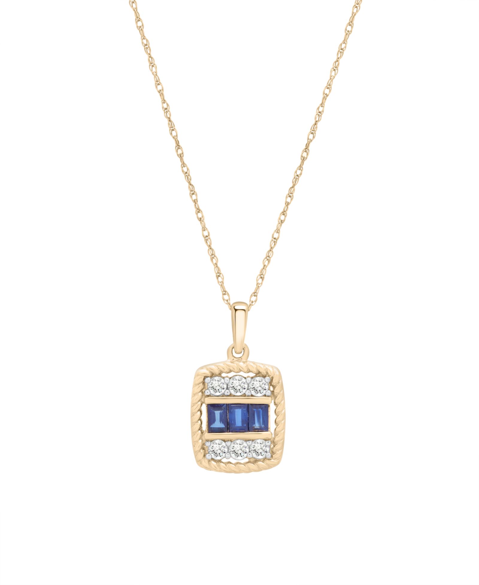 Macy's ожерелье с подвеской Blue Sapphire и White Sapphire в 14k Yellow Gold