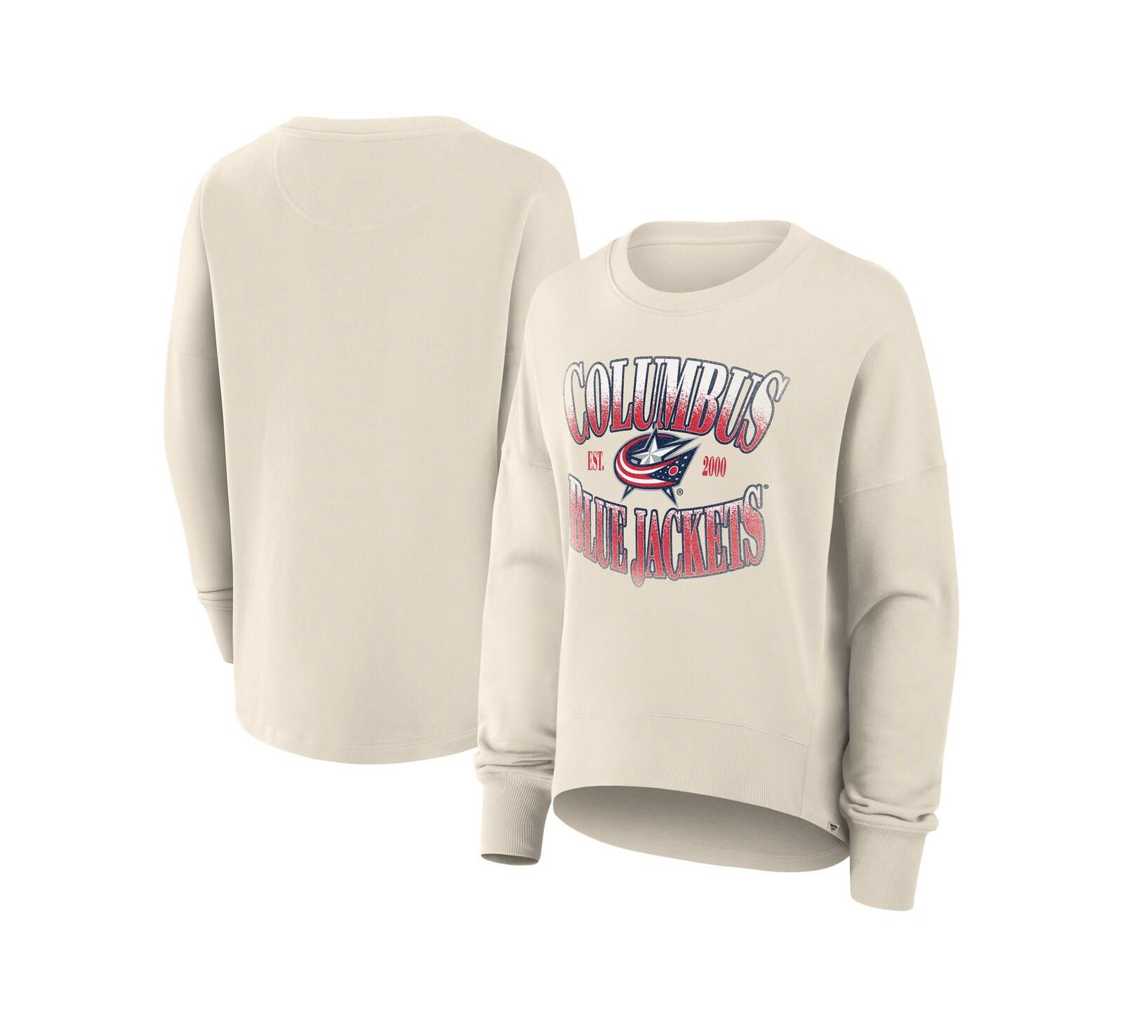 Fanatics Women's Cream Columbus Blue Jackets Oversized Slice Pullover Sweatshirt