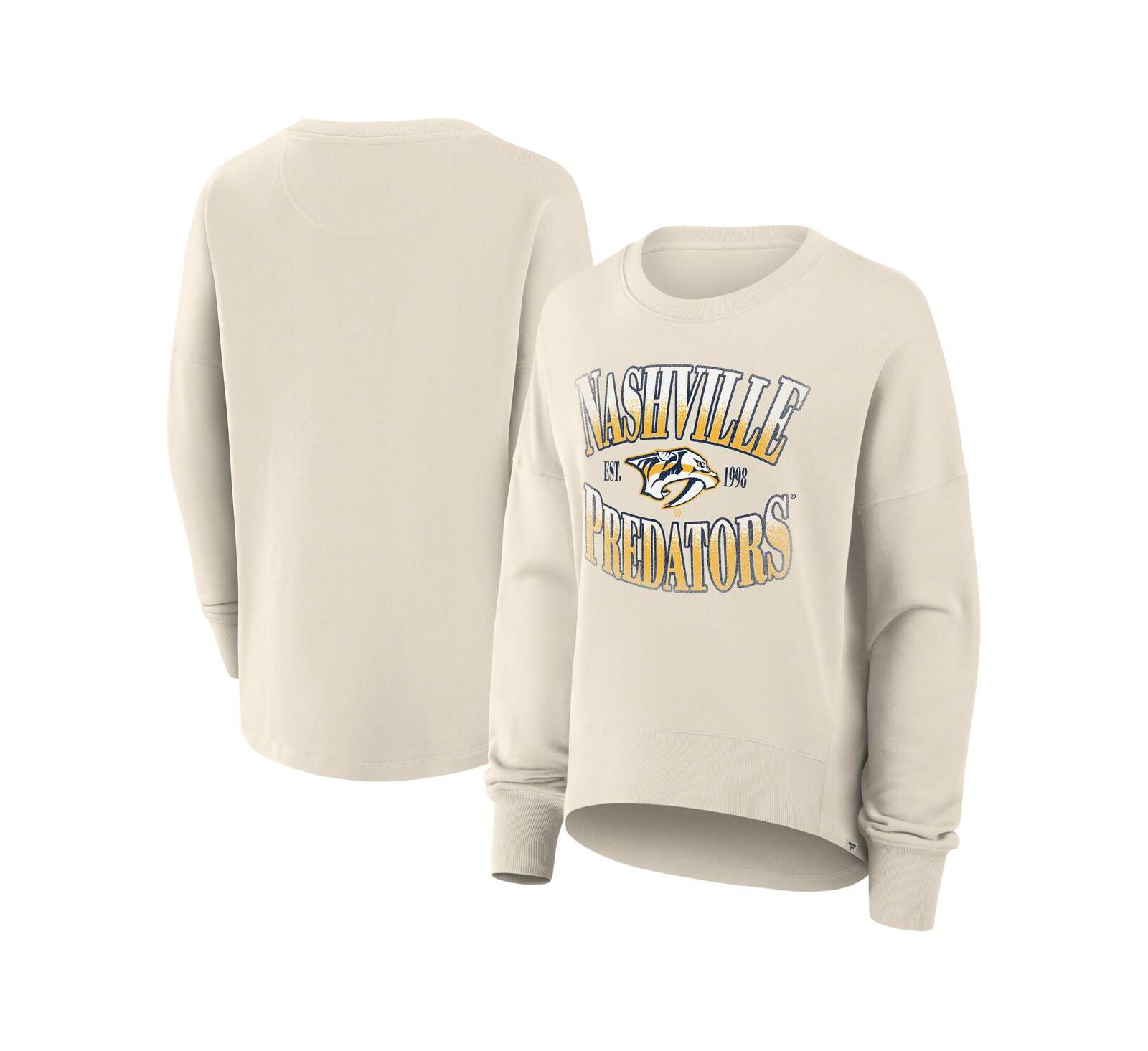 Fanatics Women's Cream Nashville Predators Oversized Slice Pullover Sweatshirt