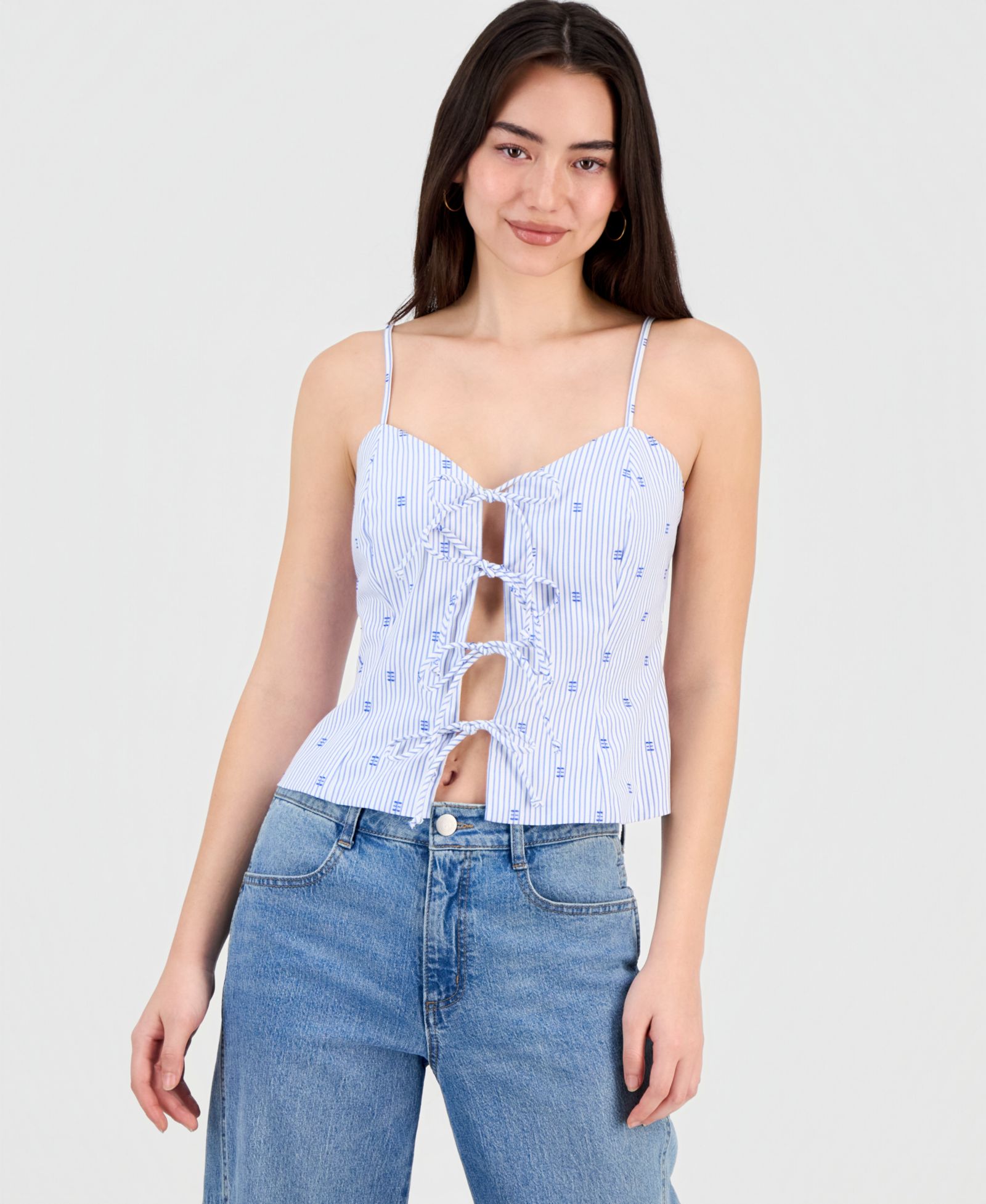 Топ And Now This Women's Striped Tie-Front Tank Top