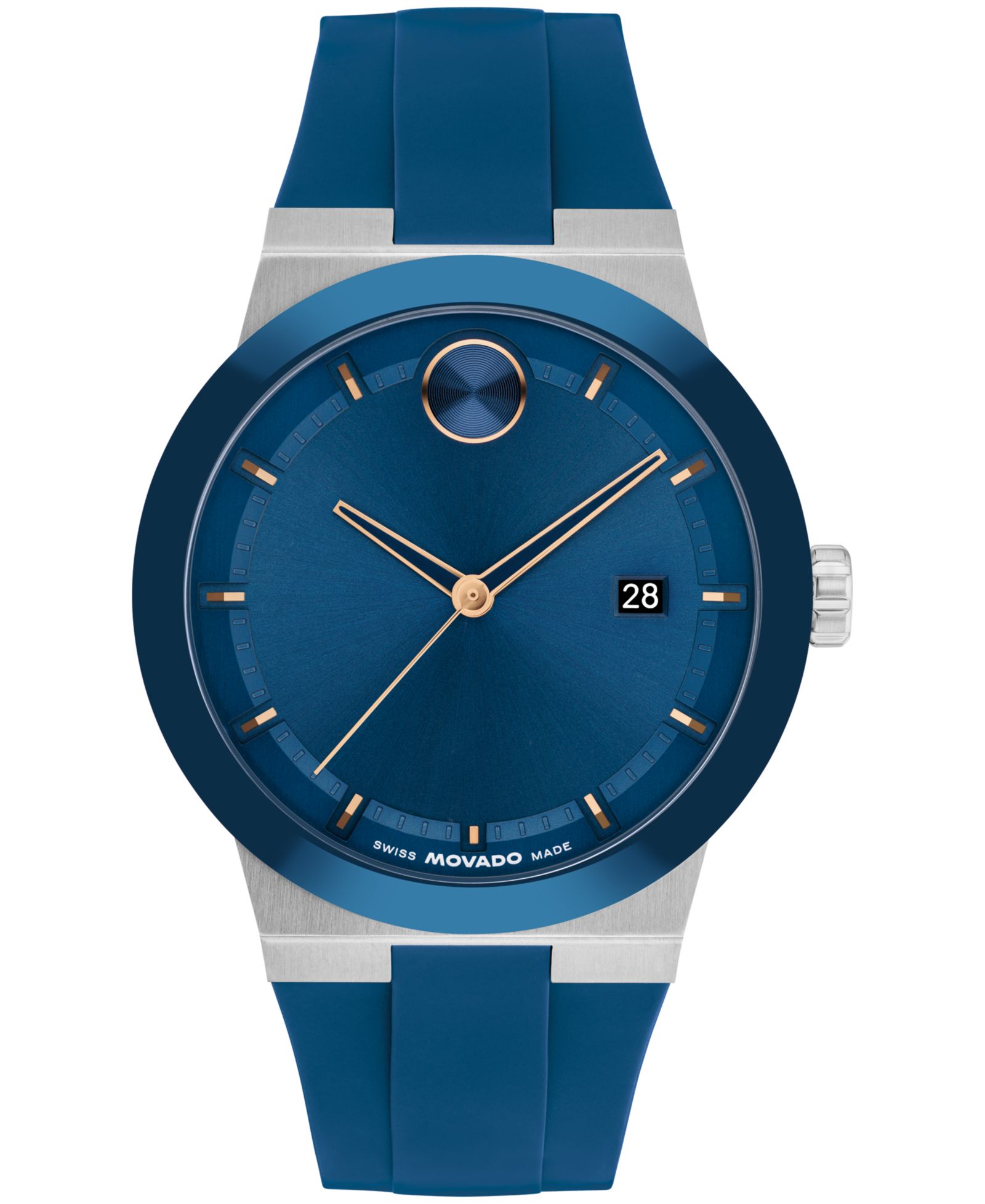 Movado Мужские часы Bold Fusion Swiss Quartz, синий силиконовый ремешок, 42.30mm