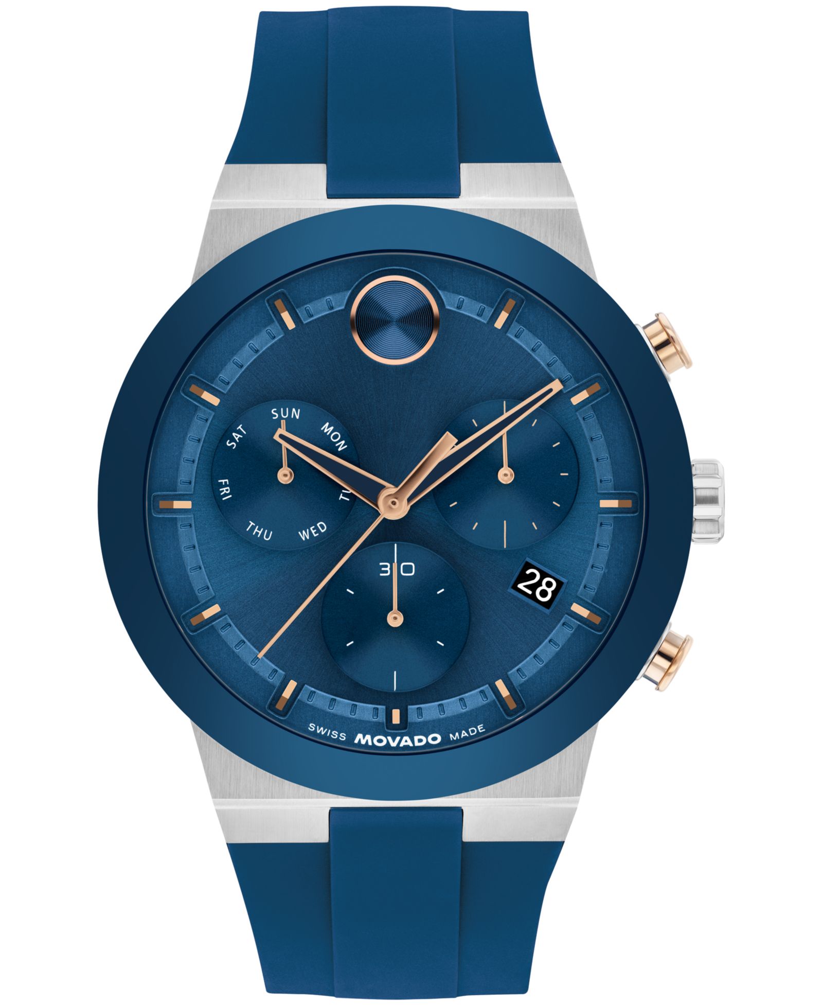 Movado Men's Bold Fusion Swiss Chronograph Blue Silicone Watch, 44.50mm