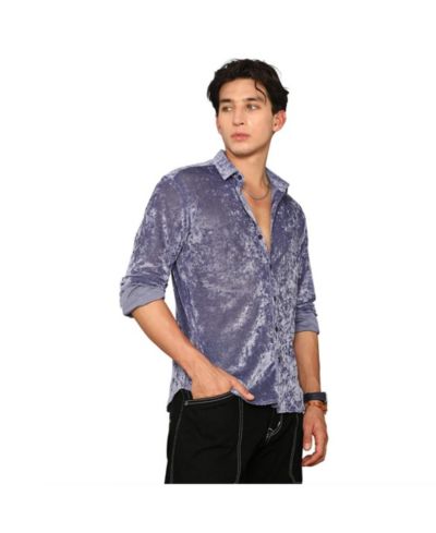 Campus Sutra Men's Cornflower Blue Solid Velvet Shirt