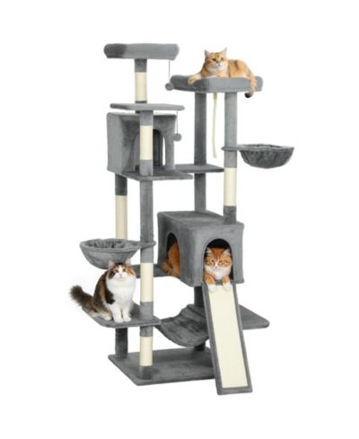 PawHut кошачий игровой комплекс с 2 домиками, большой игровой комплекс для нескольких кошек