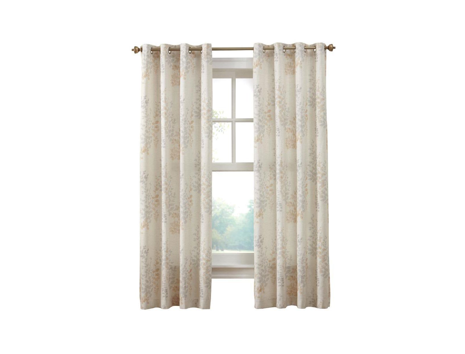 Штора Habitat Lana Light Filtering с люверсами, узор leaf branches, цвет ivory