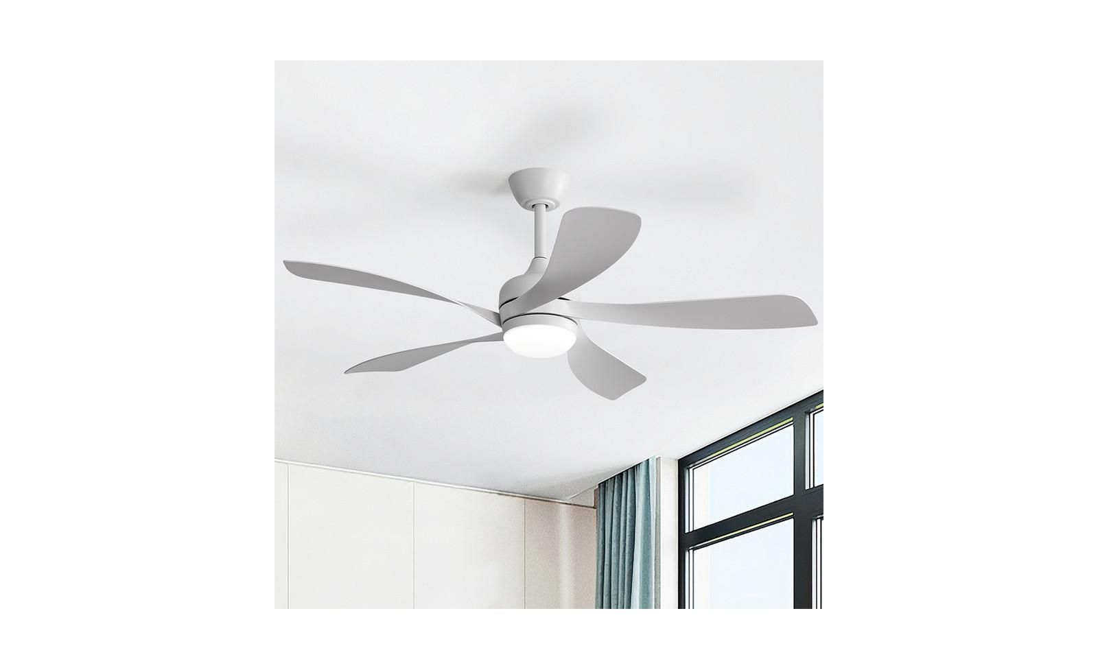 Sofucor 52-inch Minimalist White 5-Blade Flush Mount with Remote Control and Led Light