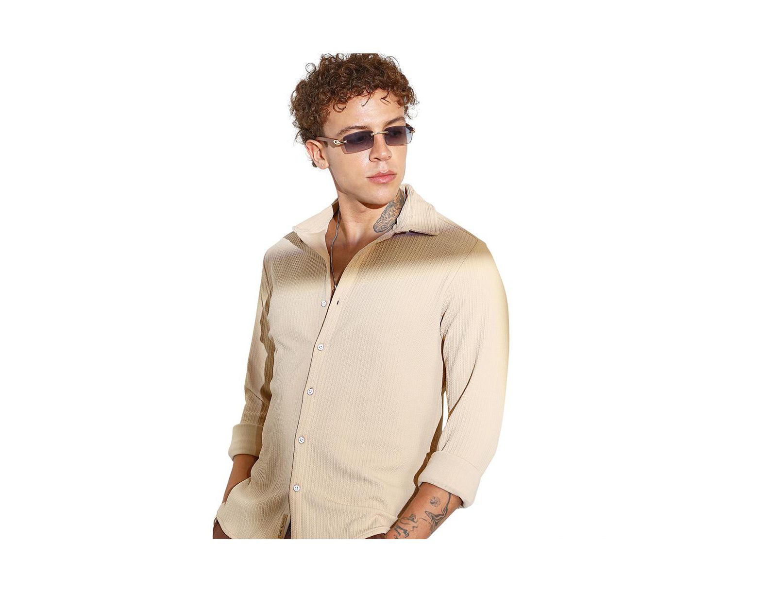Мужская рубашка Campus Sutra Butter Yellow Stripe-Creased