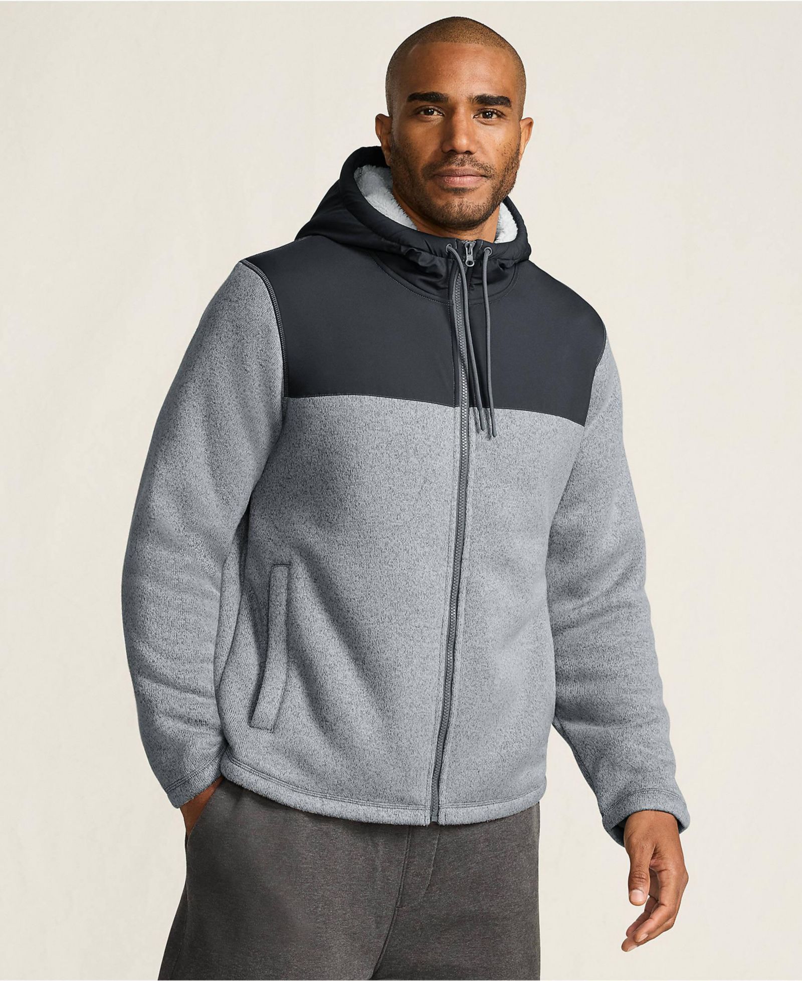 Lands' End Men's Sweater Fleece Mixed Media Full Zip Jacket